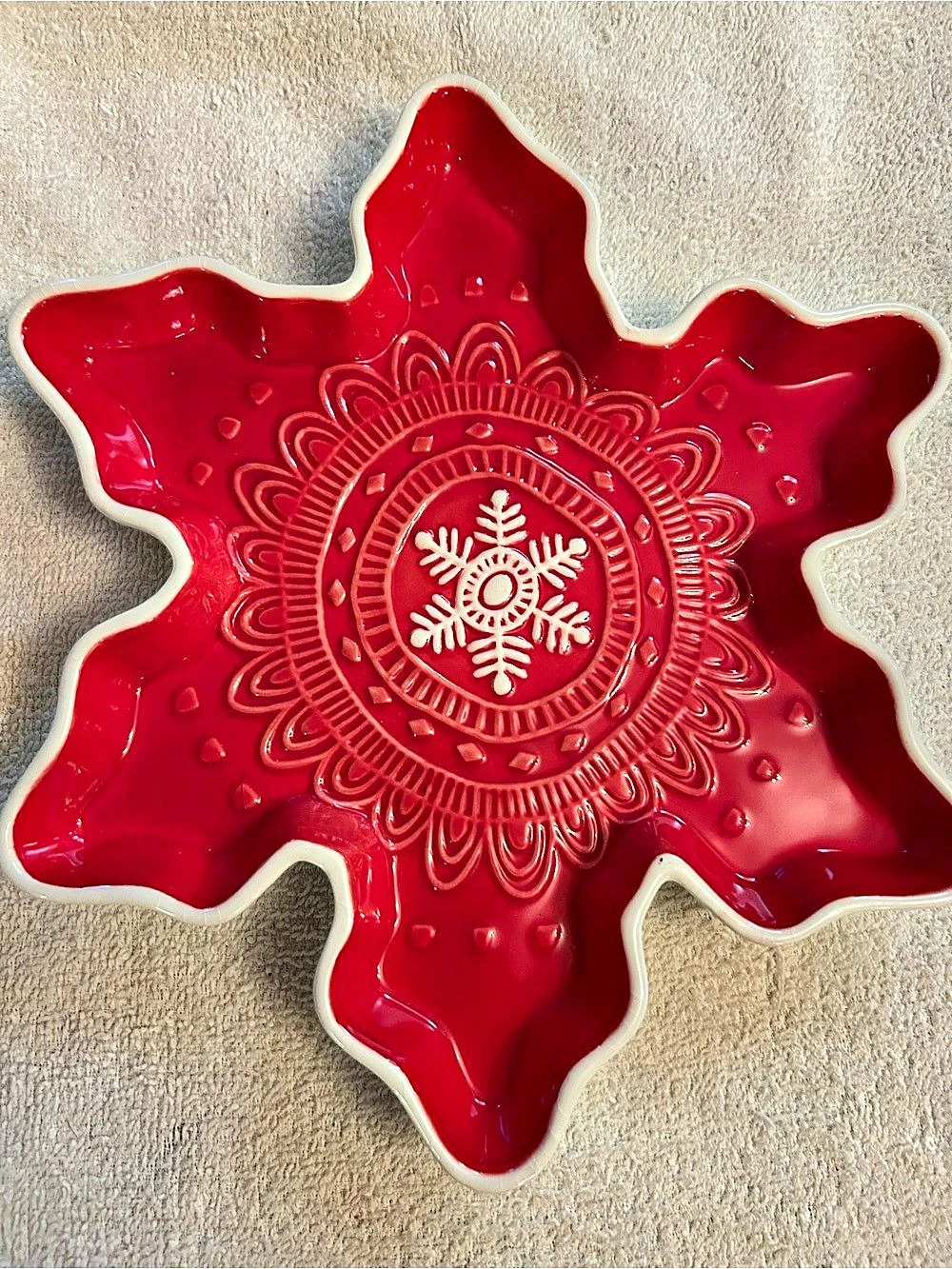 Hallmark Red Snowflake Ceramic Serving Plate
